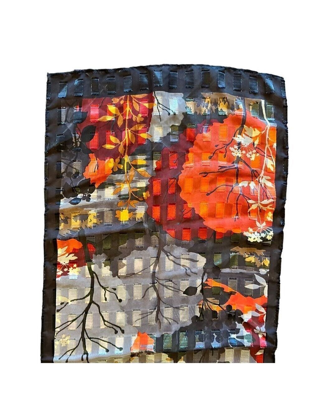 Womens Graphics Scarf Rectangle Sheer Metro Pagoda Print Chic Classic Black Red - Picture 5 of 10